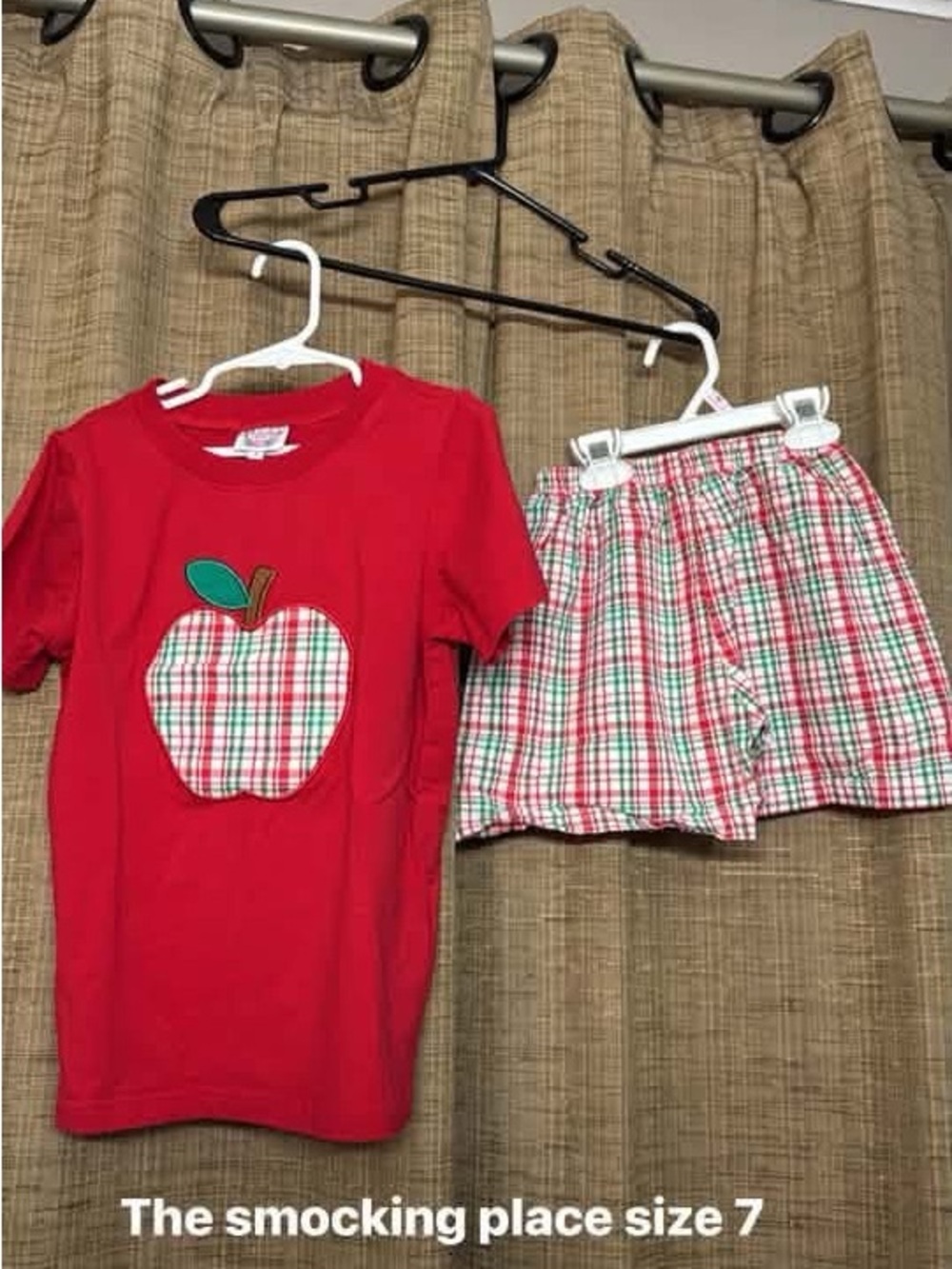 The Smocking Place Kids Red Apple Plaid Matching Set - Size 7